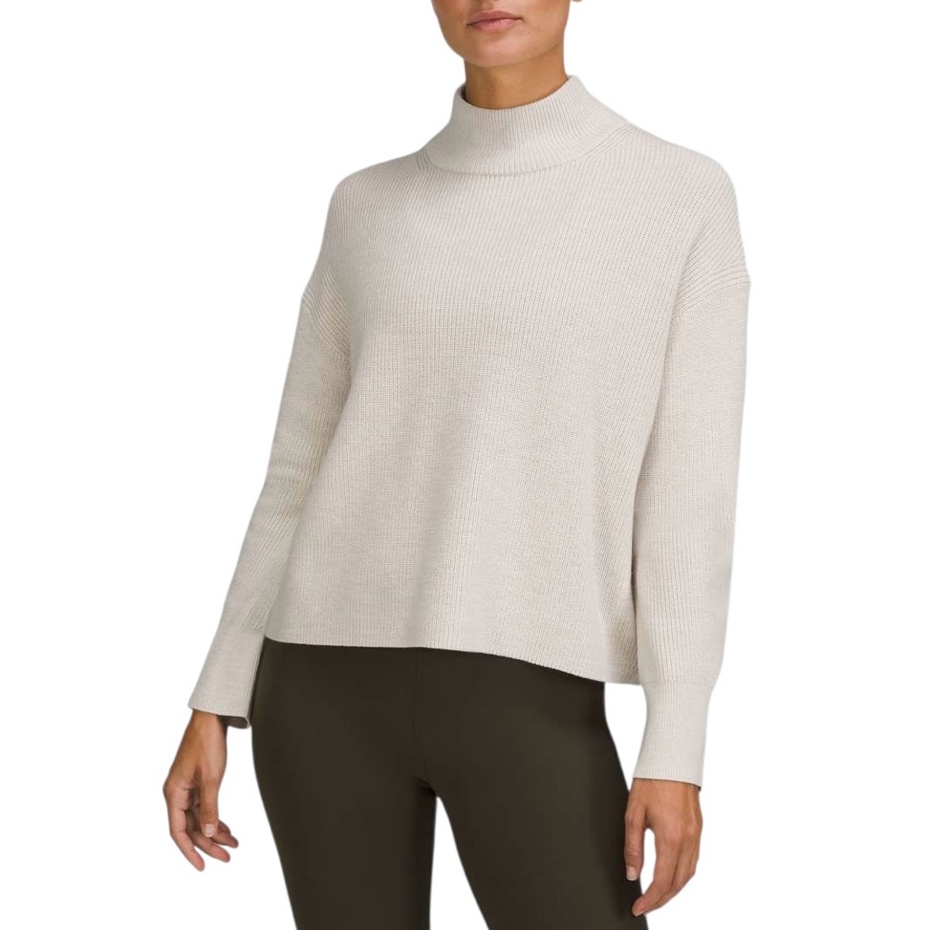 Lululemon Merino Wool-Blend Ribbed Turtleneck Sweater Ivory Cream Sz 12 / Xl